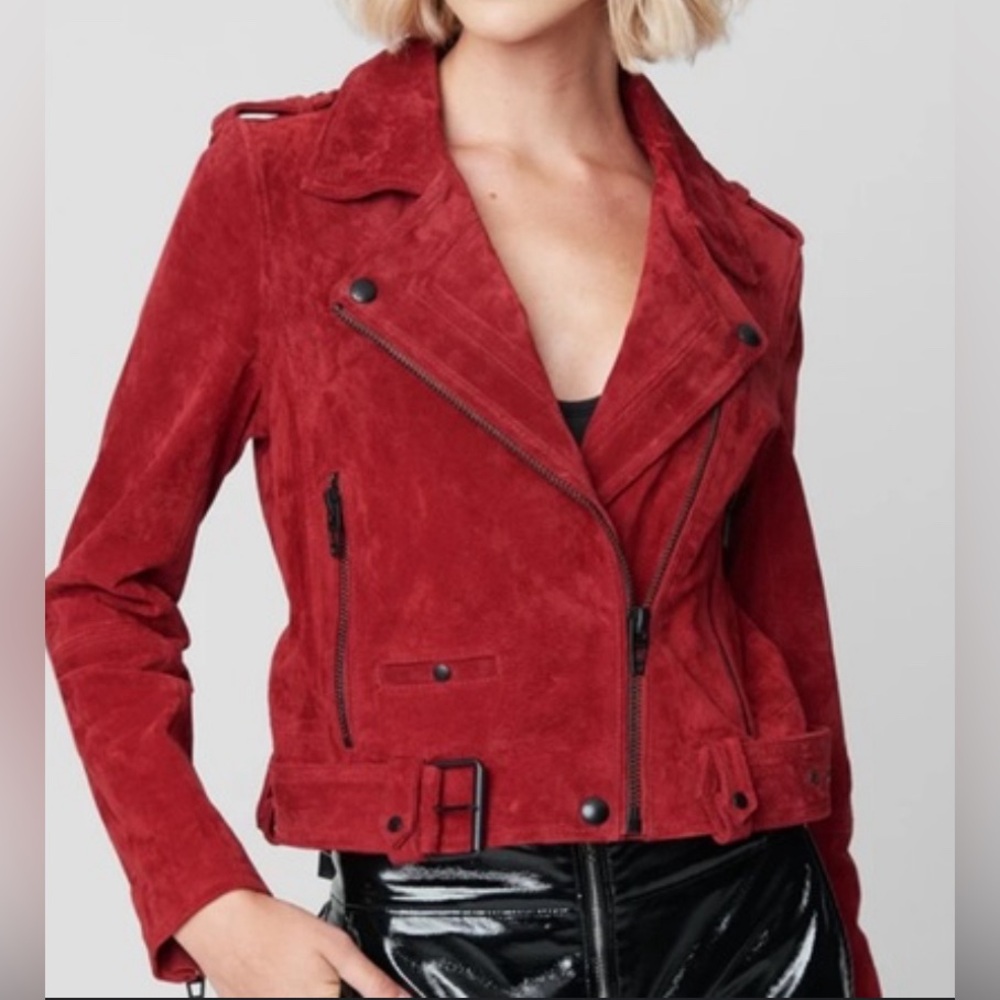 BlankNYC Suede Leather Moto Jacket in Cardinal Red
